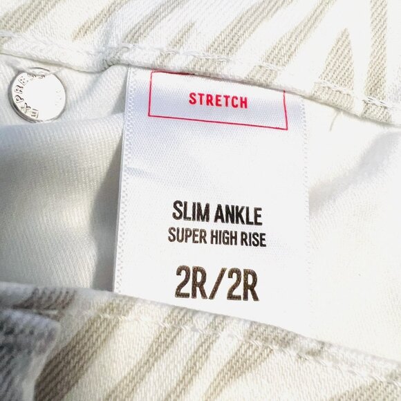 EXPRESS Women Jeans Super High Rise Slim Ankle Stretch Ivory Tan Animal Print 2R - Picture 11 of 12